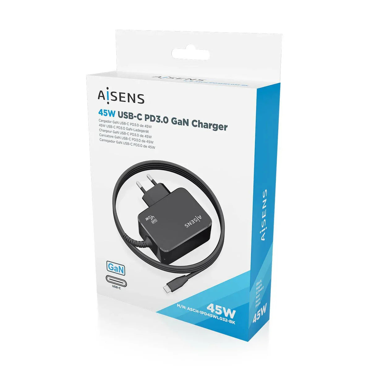 Caricabatterie da Parete Aisens ASCH-1PD45WL032-BK Nero 45 W (1 Unità) - Yestore