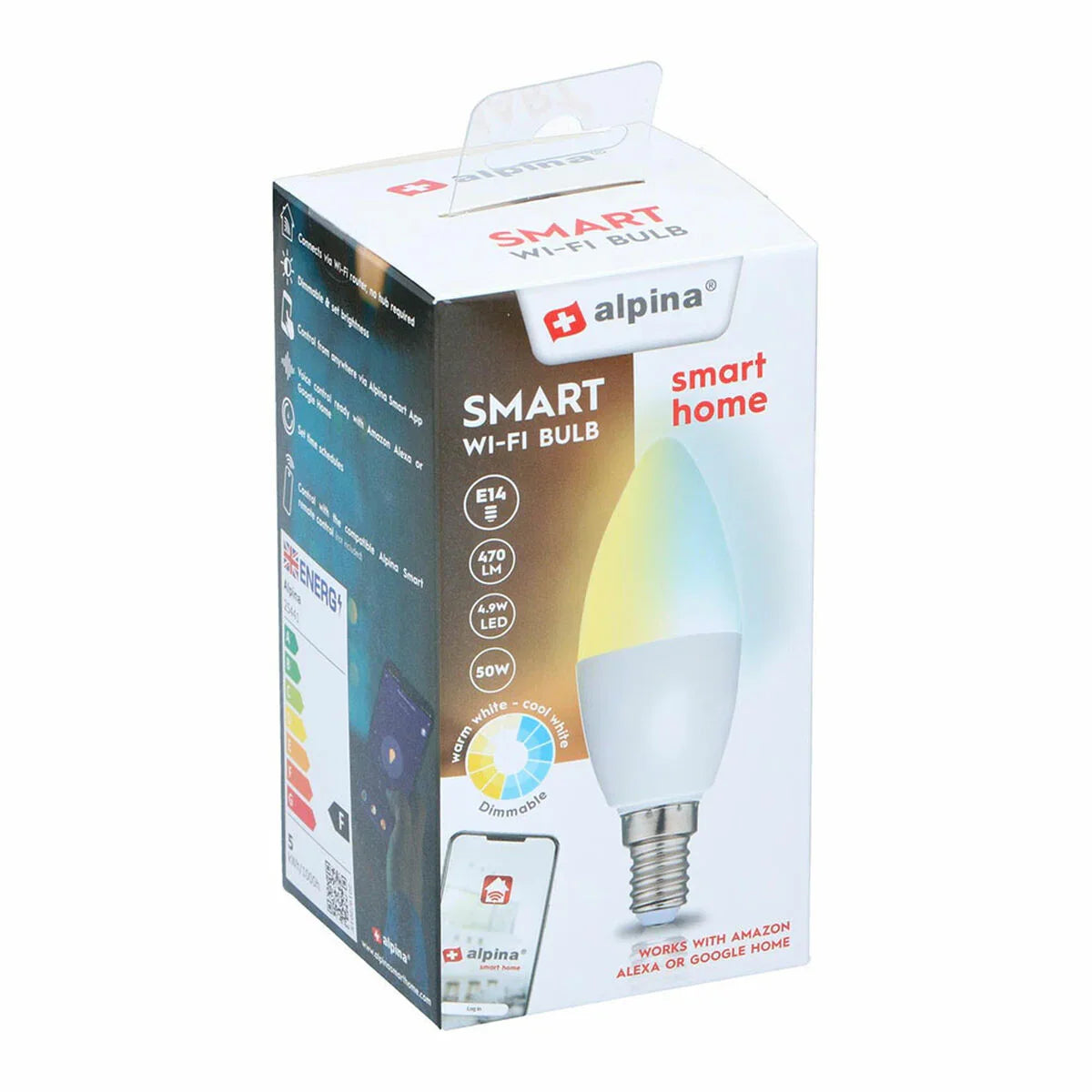 Lampadina Intelligente Alpina RGB Wi-Fi 4,9 W E14 2700-6500 K 470 lm - Yestore