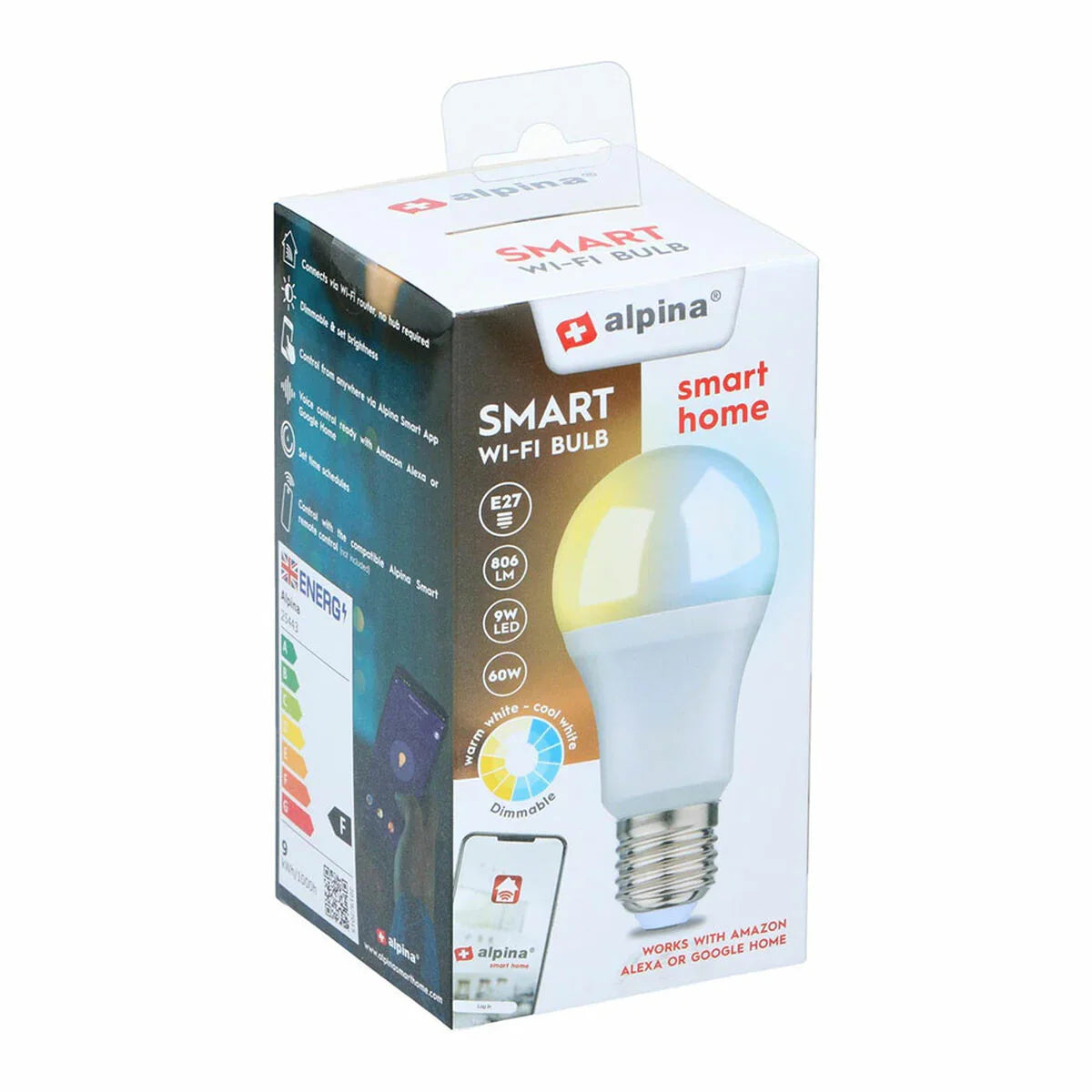 Lampadina Intelligente Alpina RGB Wi-Fi 9 W E27 2700-6500 K 806 lm - Yestore