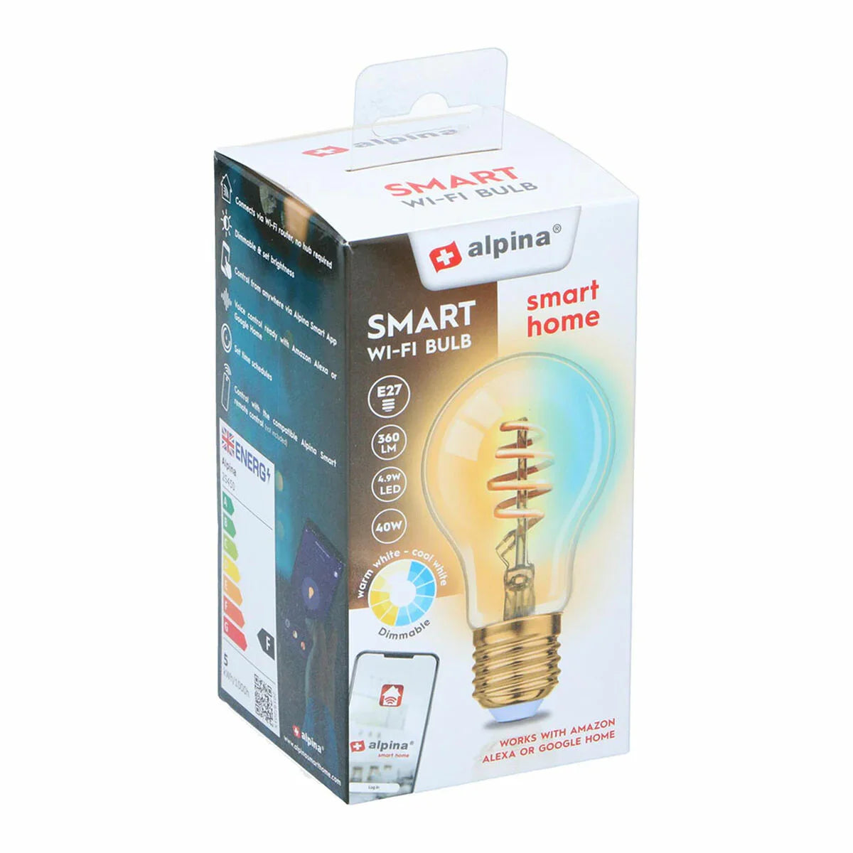 Lampadina Intelligente Alpina RGB Wi-Fi 5 W 4,9 W E27 1800-6500 K 360 Lm - Yestore