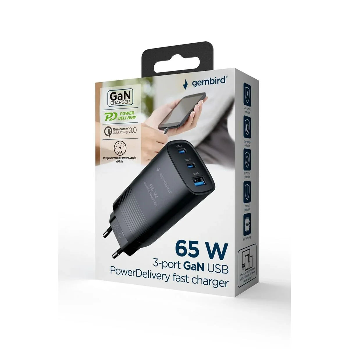 Caricabatterie da Parete GEMBIRD TA-UC-PDQC65-01-BK - Yestore