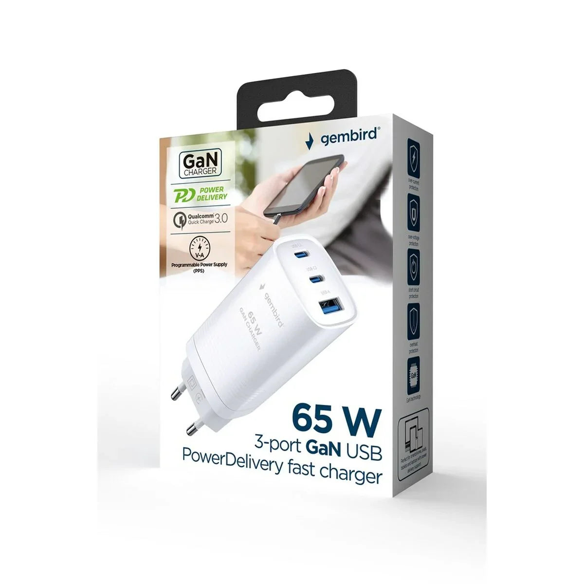 Caricabatterie da Parete GEMBIRD TA-UC-PDQC65-01-W - Yestore