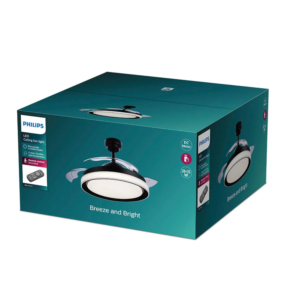 Ventilatore da Soffitto con Luce Philips Atlas Nero 35 W 28 W 4500 Lm (2700 K) - Yestore