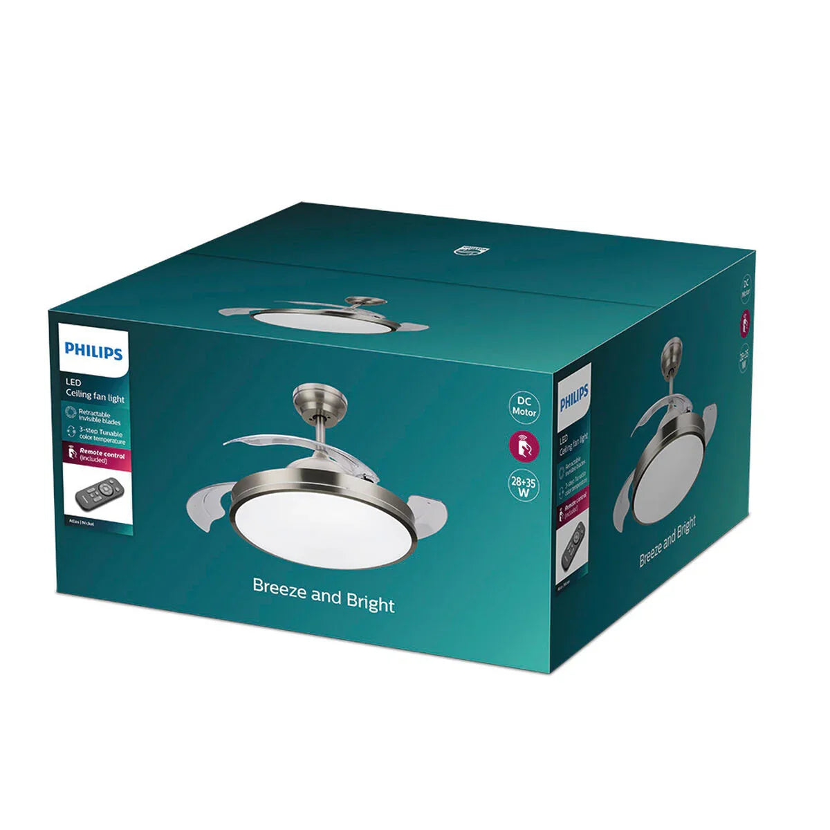 Ventilatore da Soffitto con Luce Philips Atlas 35 W 28 W 4500 Lm nichel (2700 K) - Yestore