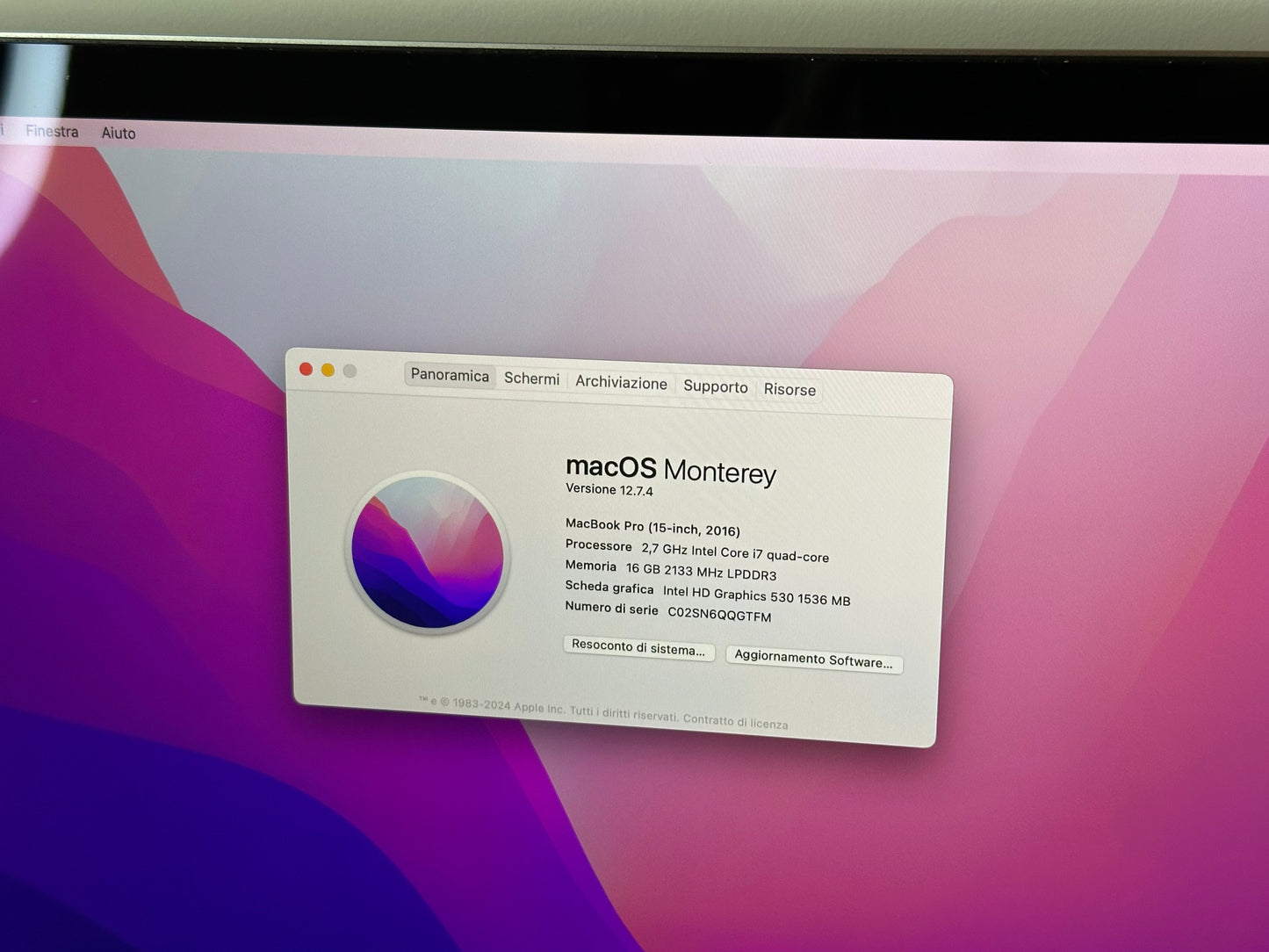 MacBook Pro 15" 2016 | i7 | 16GB RAM | 512GB SSD | AMD 455 | Grigio