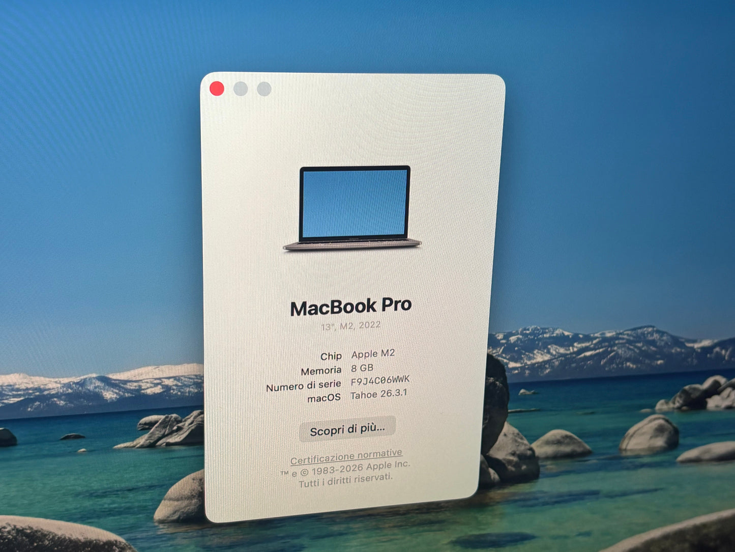 MacBook Pro 13" M2 2022 | 8GB RAM | 256GB SSD | 10-Core GPU | Touch Bar | Grigio