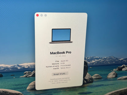 MacBook Pro 13" M2 2022 | 8GB RAM | 256GB SSD | 10-Core GPU | Touch Bar | Grigio