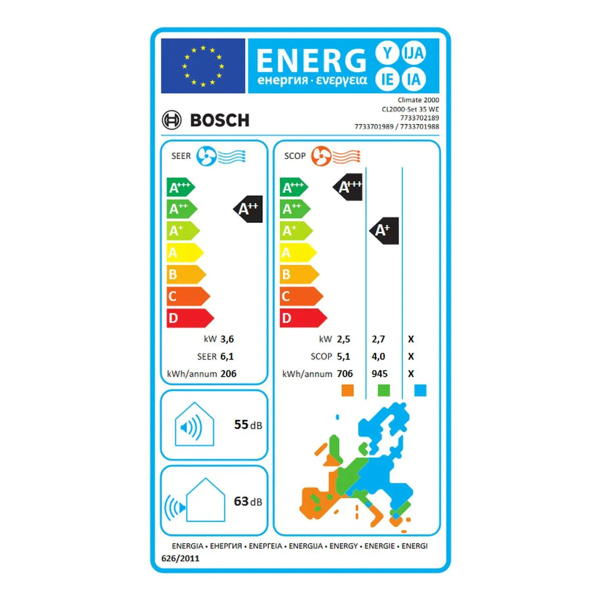 Condizionatore BOSCH Bianco A+ A++ A+/A++ 3770 w - Yestore