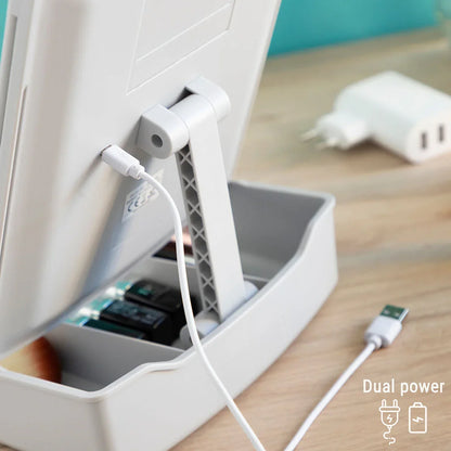 Specchio Pieghevole LED 3 In 1 con Organizzatore Trucchi - Yestore