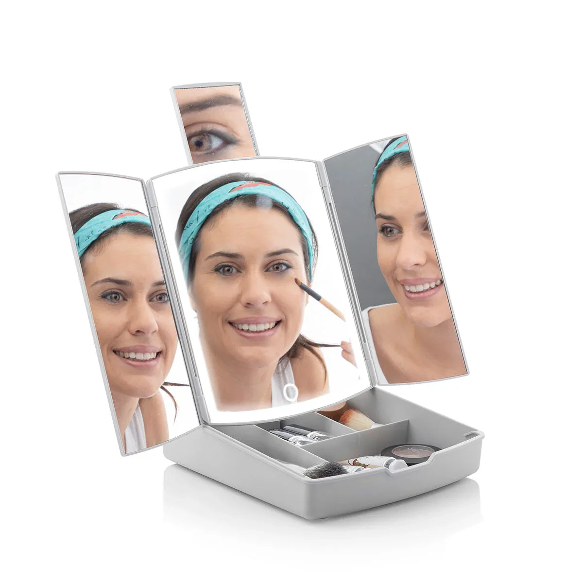 Specchio Pieghevole LED 3 In 1 con Organizzatore Trucchi - Yestore