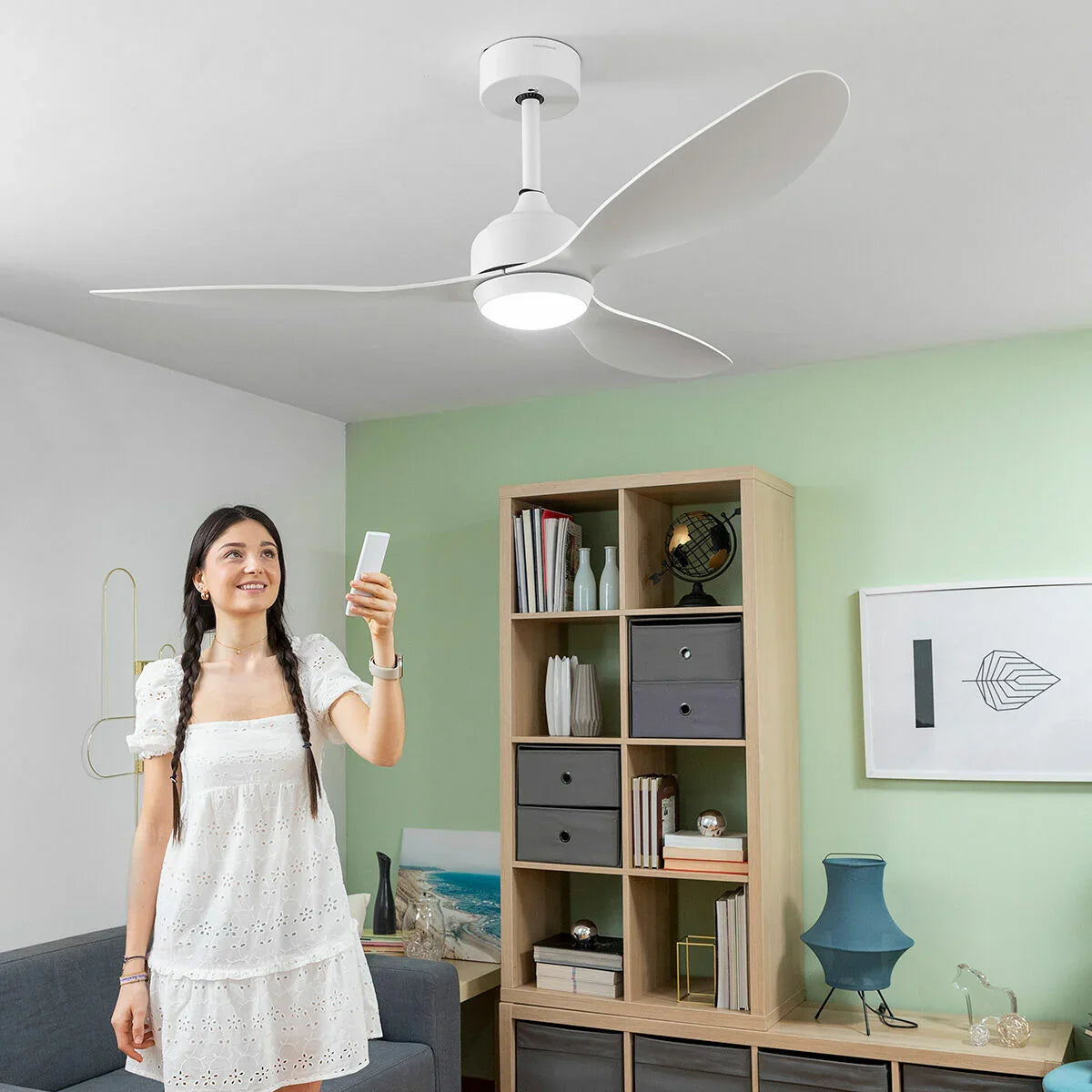 Ventilatore da Soffitto con Luce LED e 3 Pale ABS Flaled InnovaGoods Bianco 36 W 52" Ø132 cm - Yestore