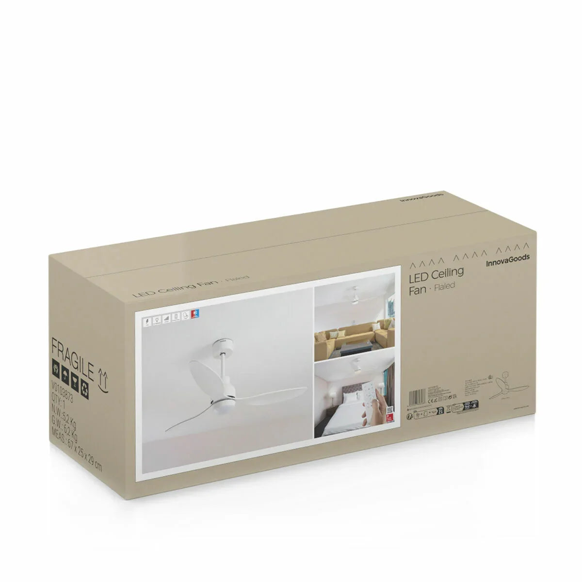 Ventilatore da Soffitto con Luce LED e 3 Pale ABS Flaled InnovaGoods Bianco 36 W 52" Ø132 cm - Yestore