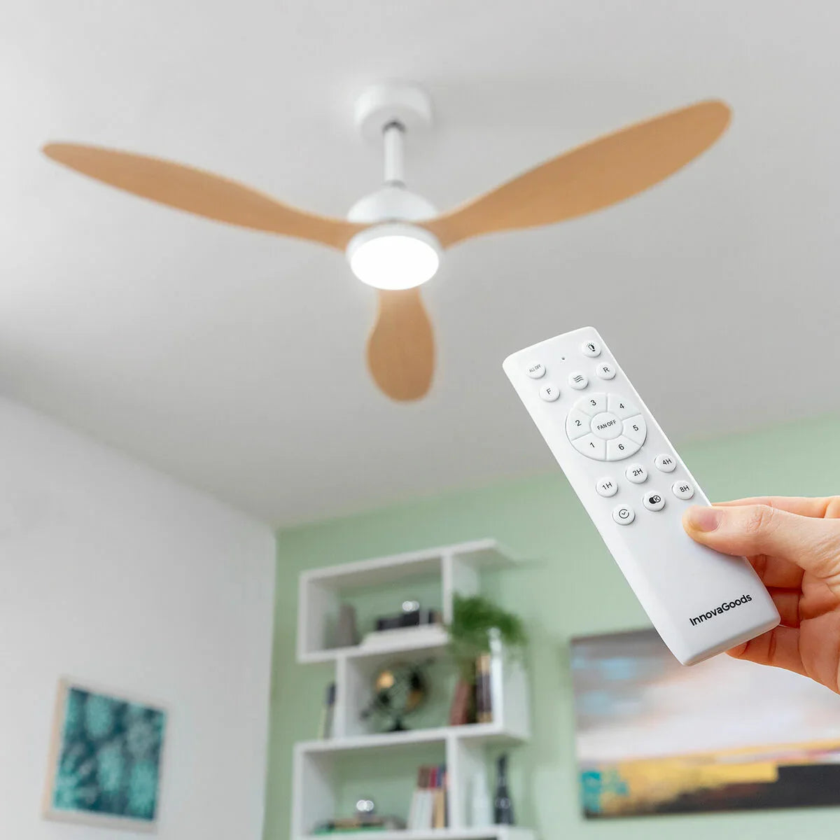 Ventilatore da Soffitto con Luce LED e 3 Pale ABS Wuled InnovaGoods Legno 36 W 52" Ø132 cm - Yestore