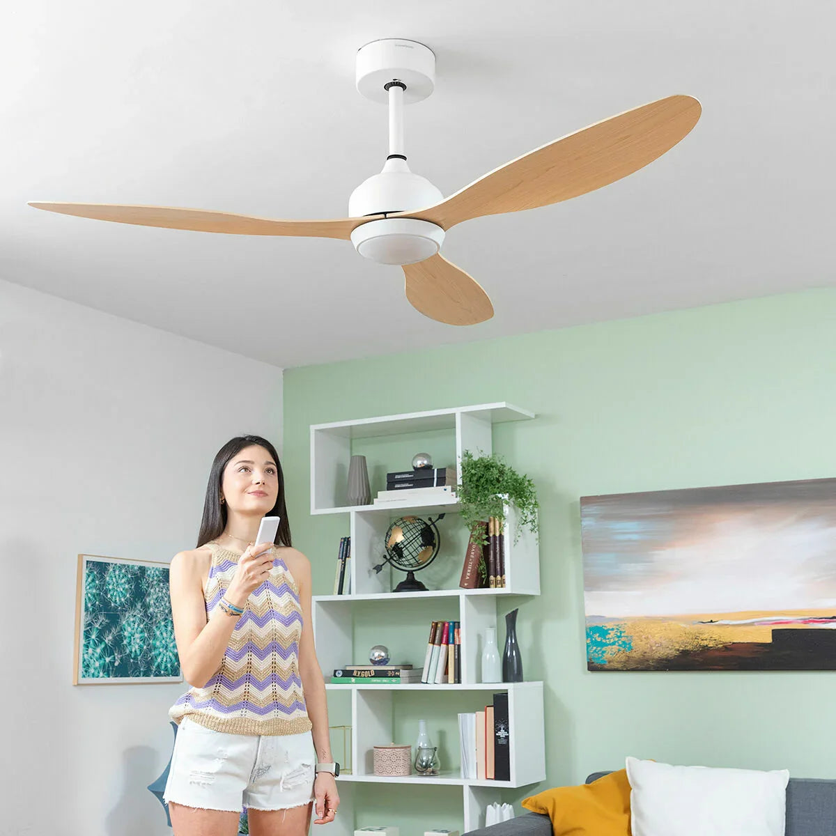 Ventilatore da Soffitto con Luce LED e 3 Pale ABS Wuled InnovaGoods Legno 36 W 52" Ø132 cm - Yestore