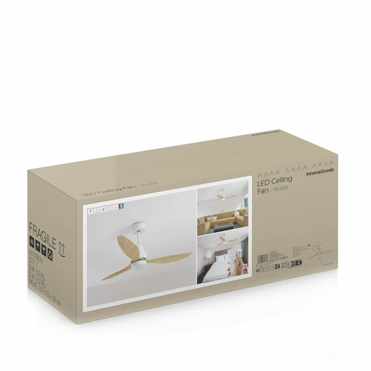 Ventilatore da Soffitto con Luce LED e 3 Pale ABS Wuled InnovaGoods Legno 36 W 52" Ø132 cm - Yestore